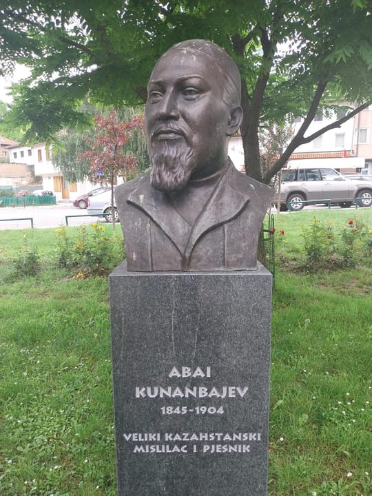 Portrait or photograph of Abai Qunanbaiuly: Monument to Abai Qunanbaiuly in Sarajevo, Bosnia and Herzegovina.