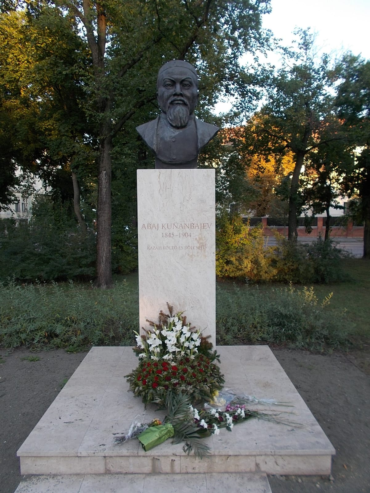 Image connected to Abai Qunanbaiuly: : Ibrahim Abai Kunanbayev by Kusaynov or Qusaynov? Bolat (2014 Bronze bust) - Asztana út, City Park neighborhood, Zugló dis