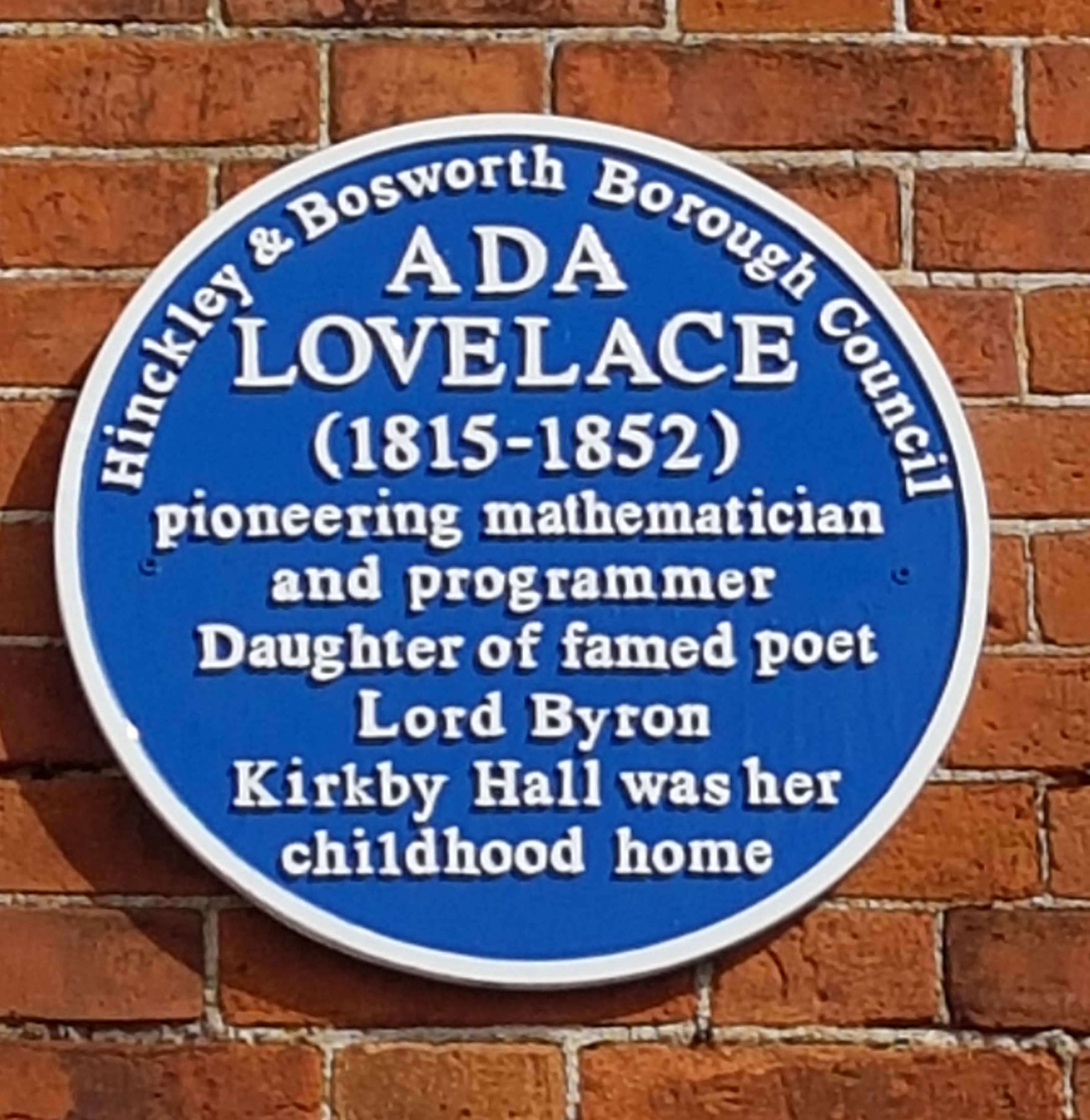 Ada Lovelace blue plaque at Mallory Park