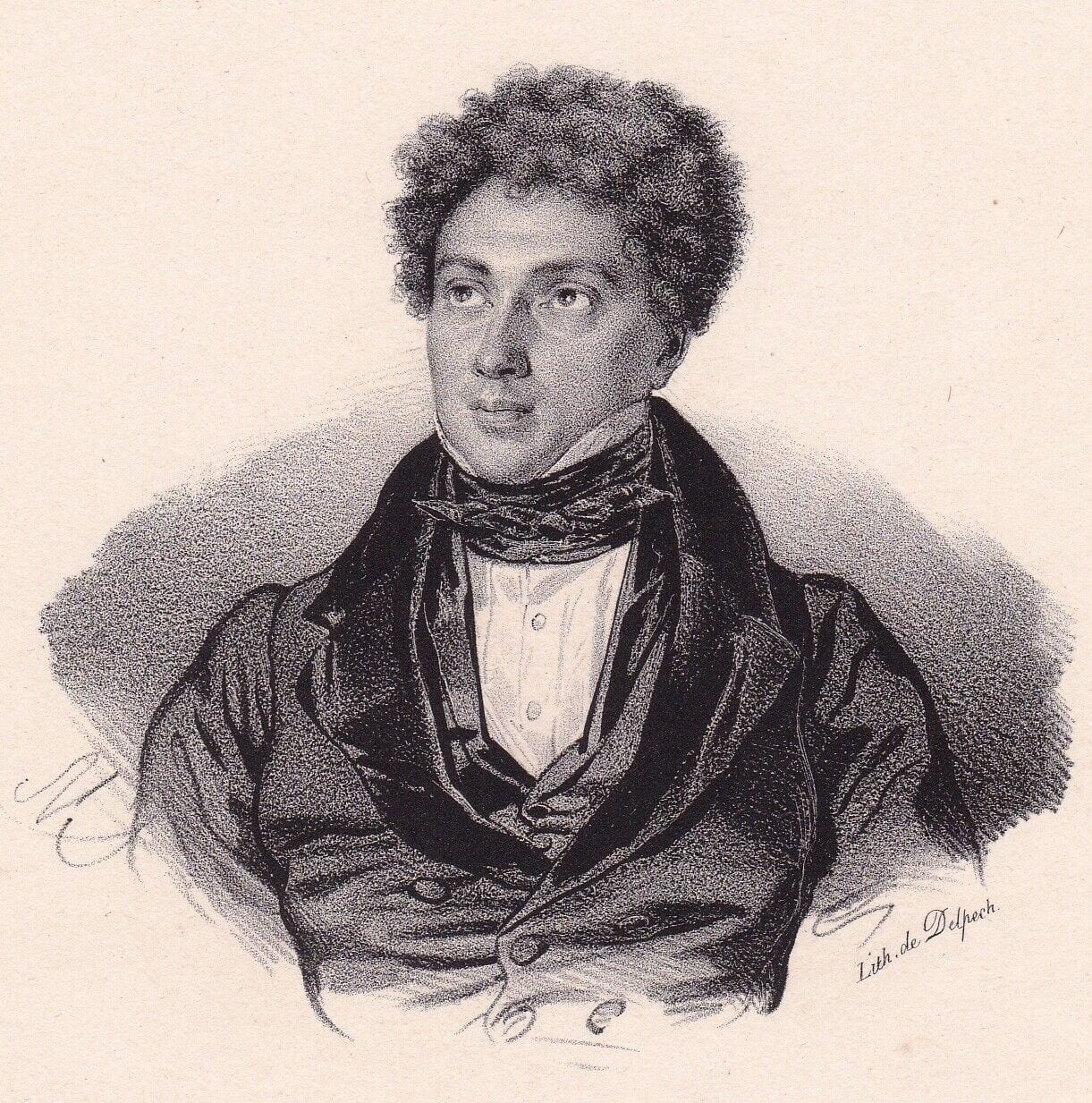 Portrait or photograph of Alexandre Dumas: Portrait d'Alexandre Dumas. Lithographie de François-Séraphin Delpech, exécutée en 1833.