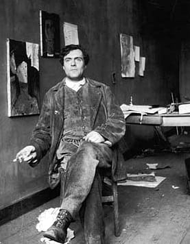 Portrait or photograph of Amedeo Modigliani: Photograph of Amedeo Modigliani (1884–1920) in his studio rue de la Grande-Chaumière, at Montparnasse.