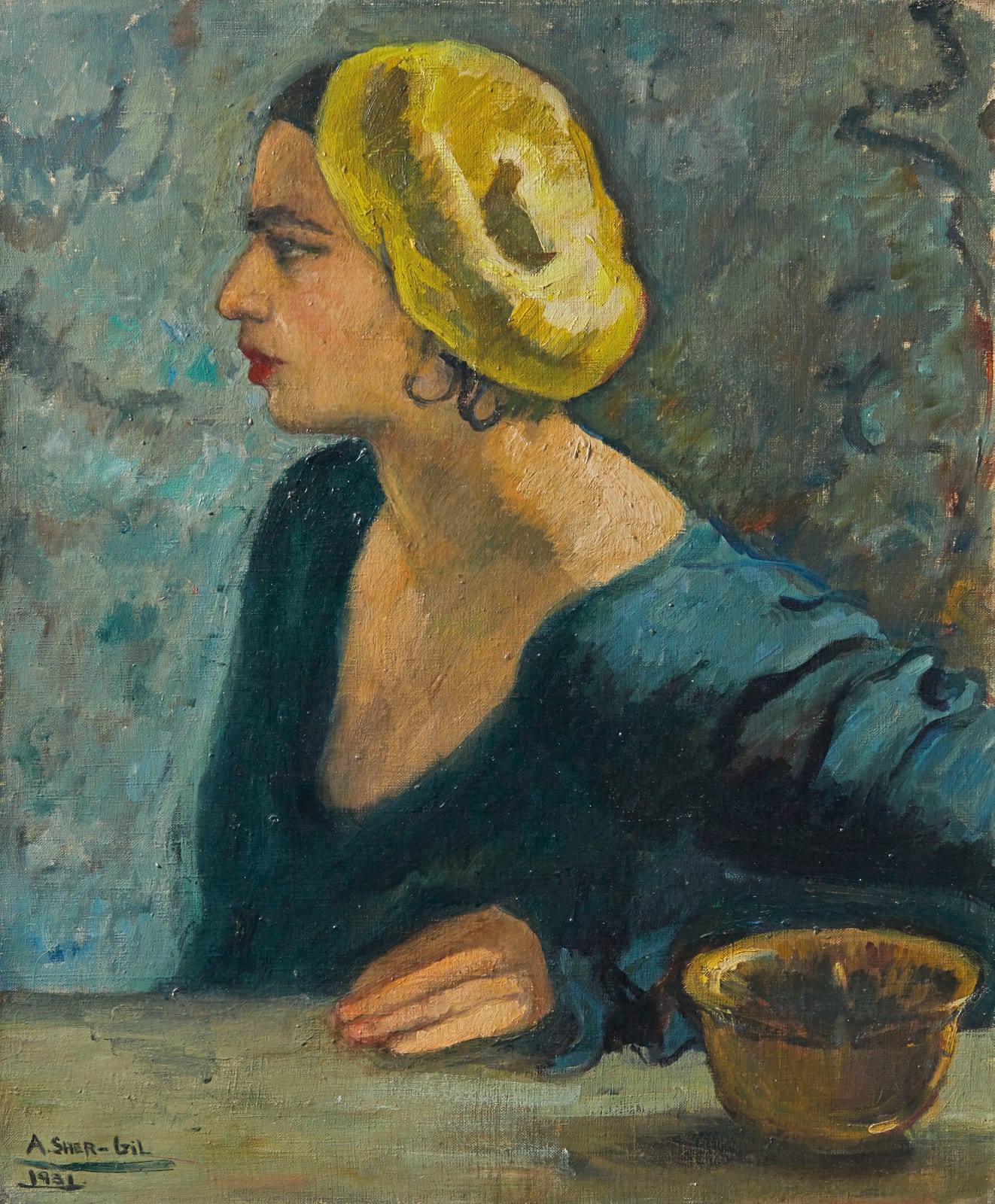 Portrait or photograph of Amrita Sher-Gil: Self-portrait, untitled, by Amrita Sher-Gil. Private Collection. Oil on canvas, 25 5/8 x 21¼ in. (65.1 x 54 cm.) cf.