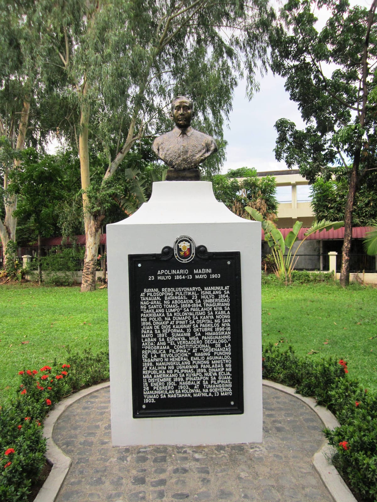 Portrait or photograph of Apolinario Mabini: Monument of Apolinario Mabini near the shrine.