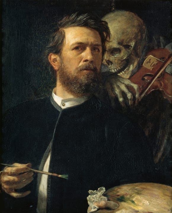 Portrait or photograph of Arnold Böcklin: Arnold Boecklin-fiedelnder Tod