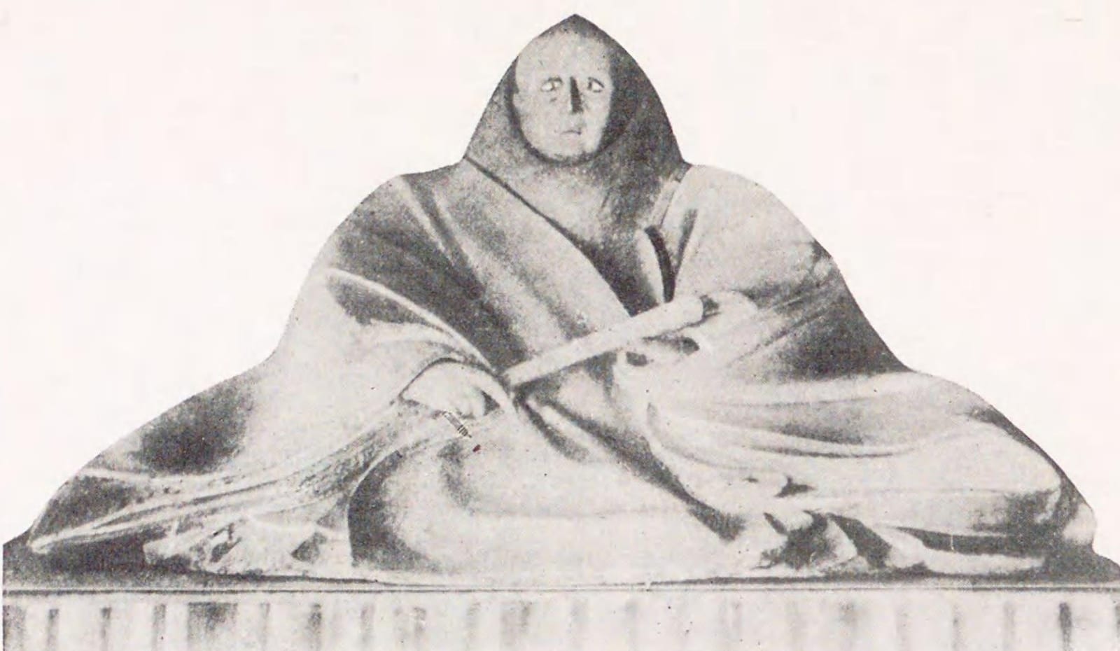 Portrait or photograph of Ashikaga Yoshimitsu: A wooden statue of Ashikaga Yoshimitsu at Kinkaku-ji. It was an Important Cultural Property of Japan but lost in