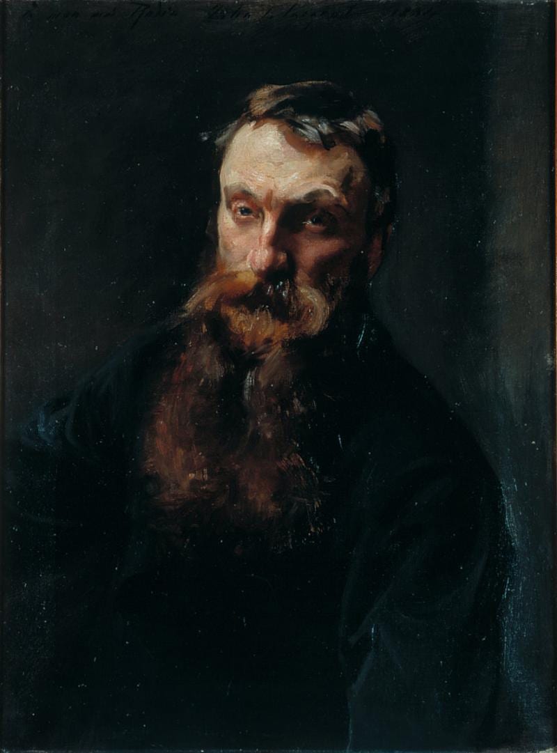 Portrait or photograph of Auguste Rodin: Auguste Rodin 1884 Musée Rodin, Paris Oil on canvas 28 3/4 x 20 7/8 in. signed "A mon ami Rodin, John Sargent 1884" On