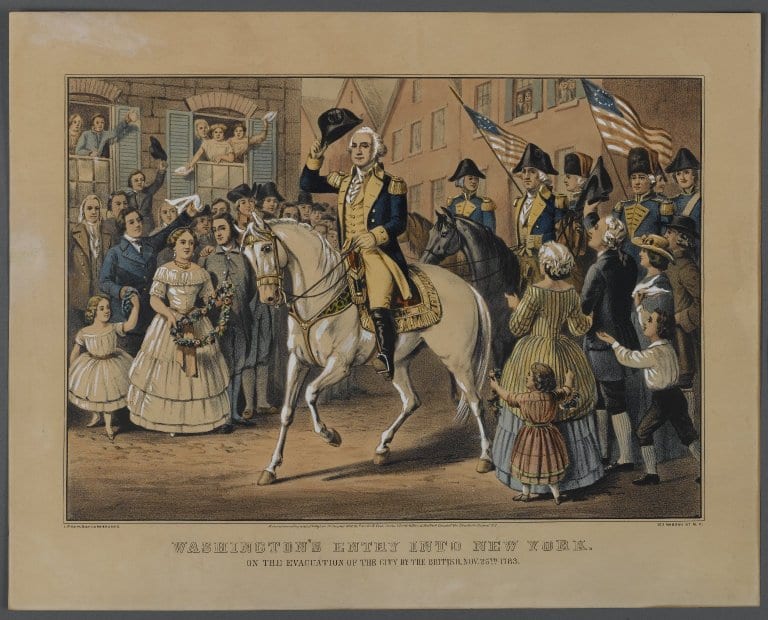 Image connected to Betsy Ross: Brooklyn Museum - Washington's Entry into New York - Currier Ives