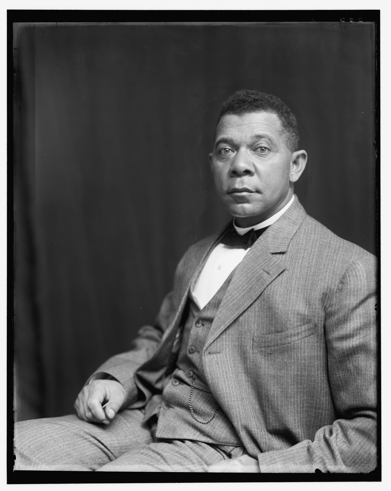 Portrait or photograph of Booker T. Washington: Booker T Washington by Frances B Johnston, c1895