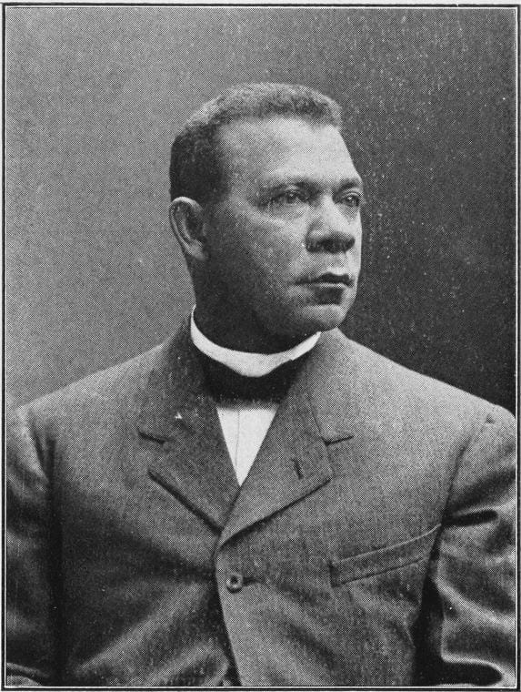Portrait or photograph of Booker T. Washington: Photo portrait of Booker T. Washington early in his career. Published in the book "American civilization and the