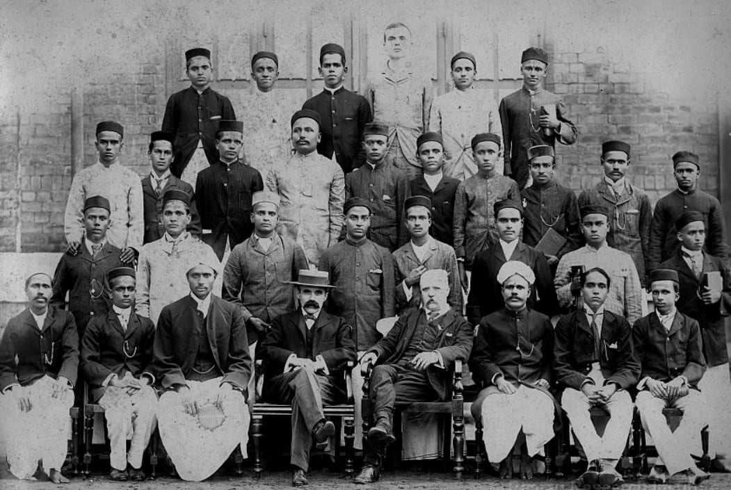 Portrait or photograph of C. V. Raman: BA class of 1903, Presidency College, Madras. C. V. Raman is seen in the second row from the top, fourth from the right