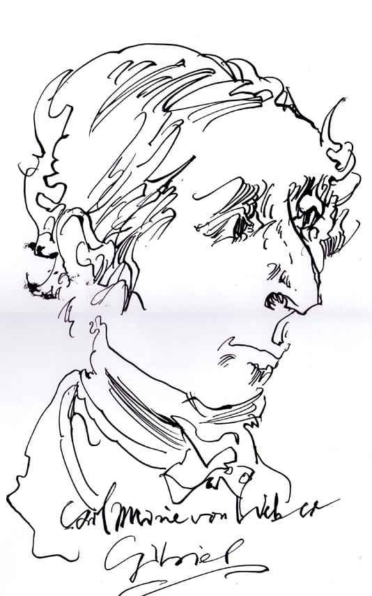 Portrait or photograph of Carl Maria von Weber: Drawing of en:Carl Maria von Weber