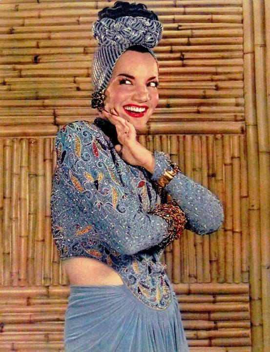 Portrait or photograph of Carmen Miranda: Photo of Carmen Miranda published by the New York Sunday News in 1941. Dating is at upper right of uncropped photo.