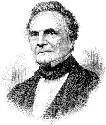 Portrait or photograph of Charles Babbage: Obituary portrait of Charles Babbage (1791-1871) published in a newspaper. This portrait was derived from a photograp