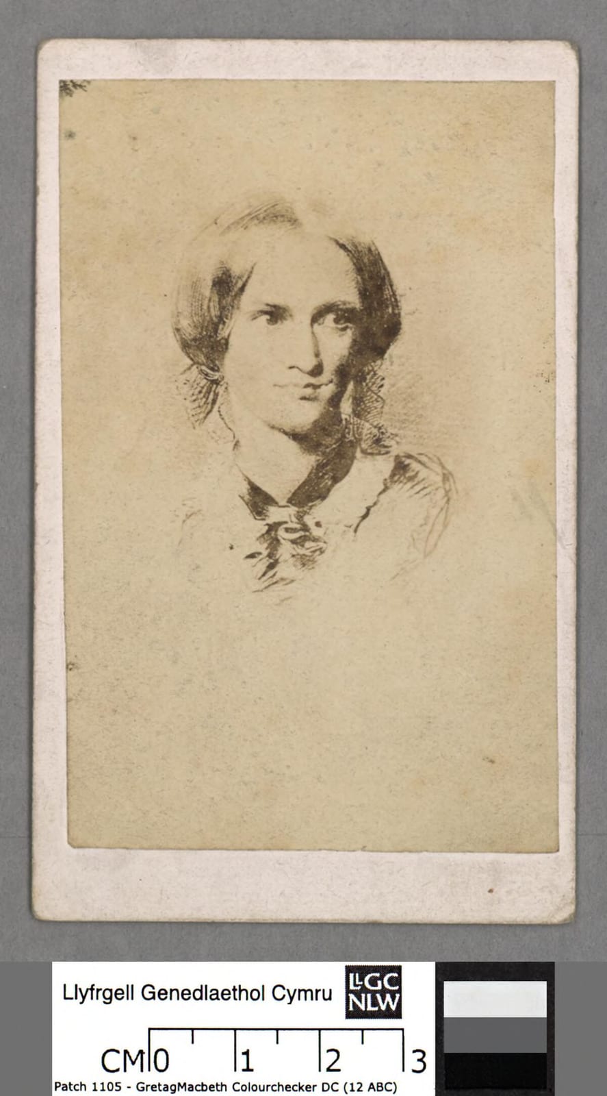 Portrait or photograph of Charlotte Bronte: Copy of a drawing by George Richmond, taken in 1850. A portrait from the Welsh Portrait Collection at the National L