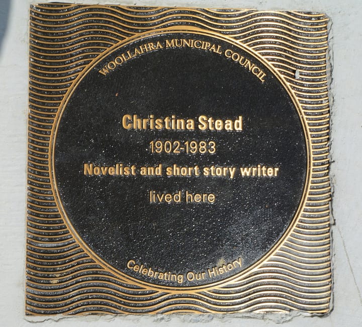 Memorial or place connected to Christina Stead: Christina Stead plaque, Pacific Street, Watsons Bay, Sydney, outside house where Stead lived 1911-1928 (house is