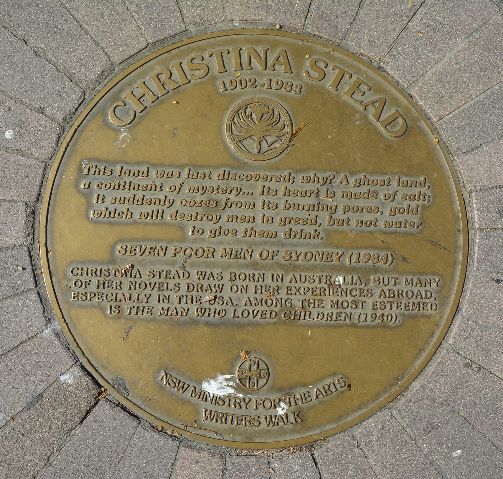 Memorial or place connected to Christina Stead: Christina Stead plaque, Writers Walk, Circular Quay, Sydney
