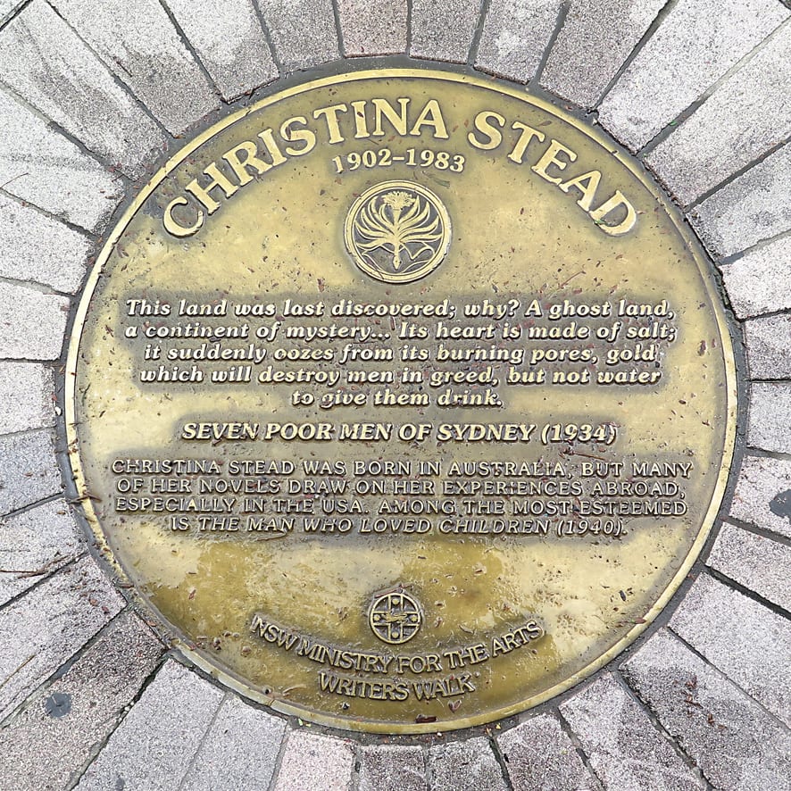 Memorial or place connected to Christina Stead: Christina Stead plaque at the Sydney Writers Walk series at Circular Quay