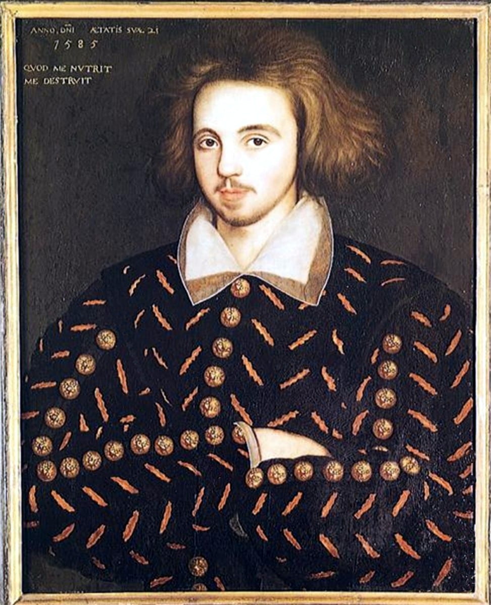 Portrait or photograph of Christopher Marlowe: A portrait, supposedly of Christopher Marlowe. There is in fact no evidence that the anonymous sitter is Marlowe,