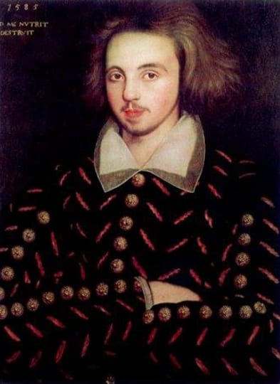 Portrait or photograph of Christopher Marlowe: A portrait, supposedly of Christopher Marlowe. There is in fact no evidence that the anonymous sitter is Marlowe,