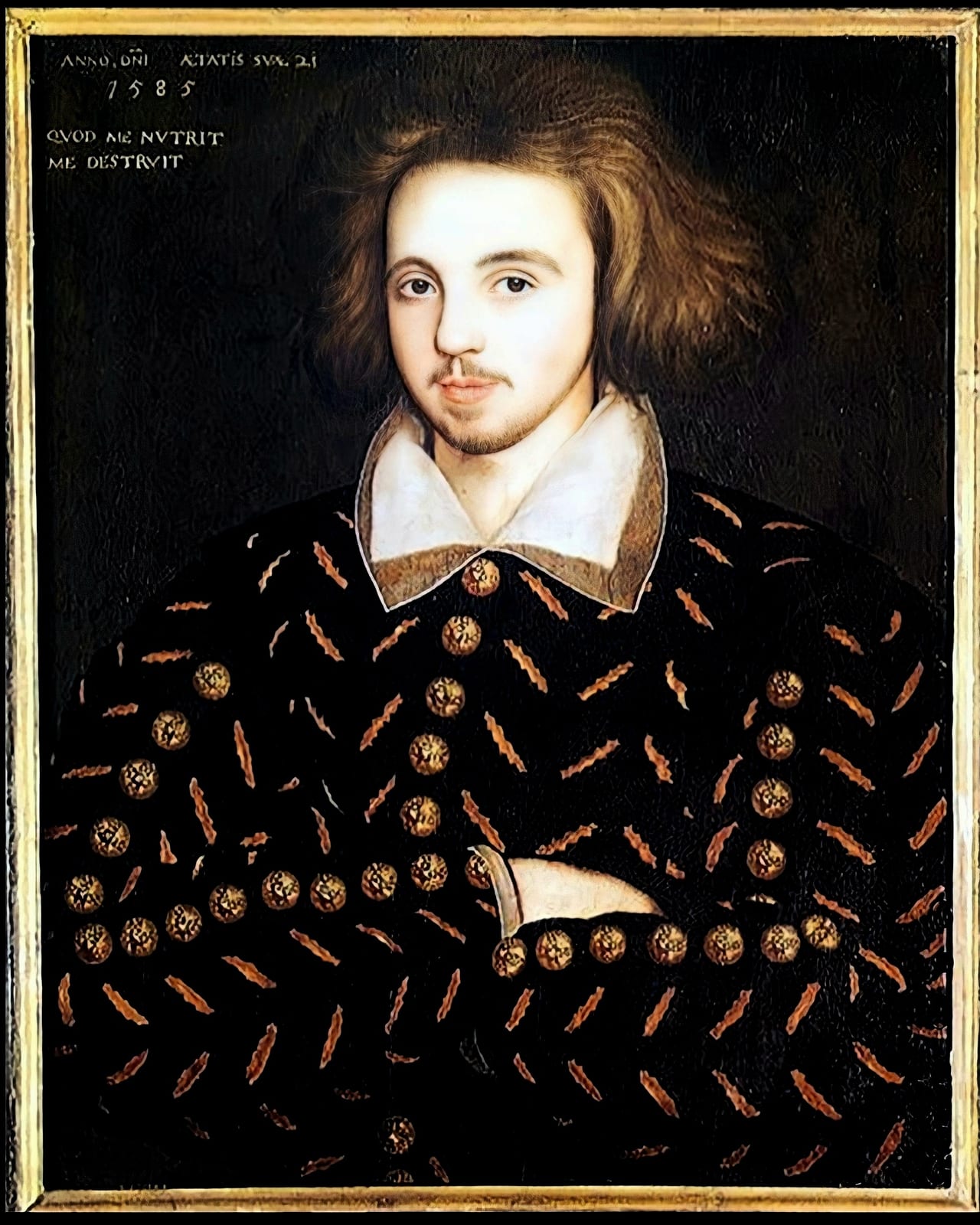 Portrait or photograph of Christopher Marlowe: upscaled and enhanced portrait from the public domain