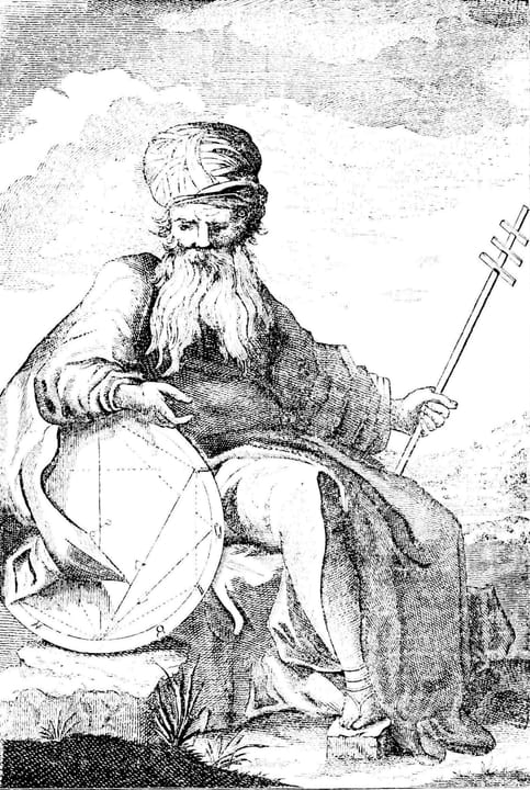 Portrait or photograph of Claudius Ptolemy: Claudius Ptolemy. Original caption: “From an Old Map.”
