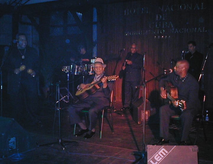Portrait or photograph of Compay Segundo: Compay Segundo at Hotel Nacional, Havana, Cuba.