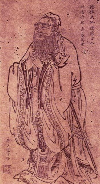 Portrait or photograph of Confucius: The teaching Confucius. Portrait by Wu Daozi , 685-758, Tang Dynasty.