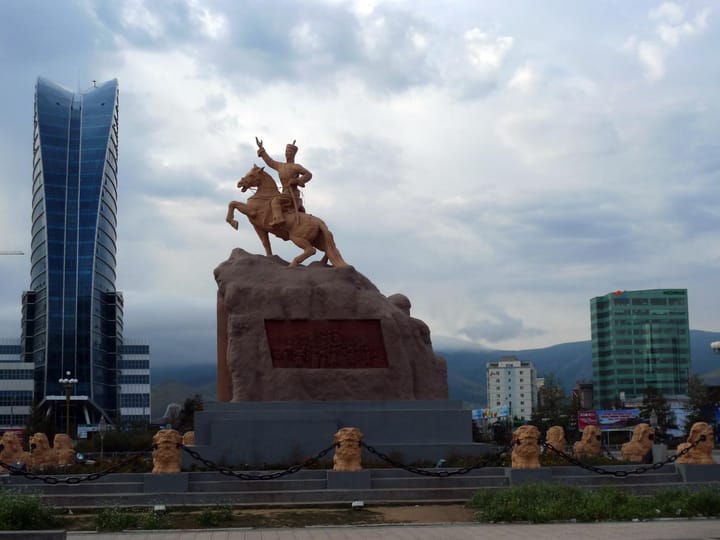 Portrait or photograph of Damdin Sükhbaatar: Statue of Damdin Sükhbaatar in Sukhbaatar Square, Ulan Bator.