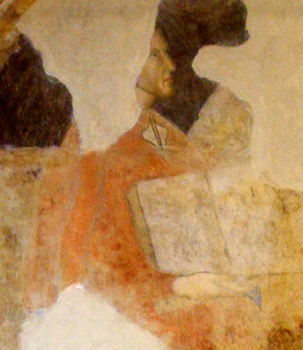 Portrait or photograph of Dante Alighieri: Dante Alighieri : his first portrait known, in the Palazzo dei Giudici, Firenze .