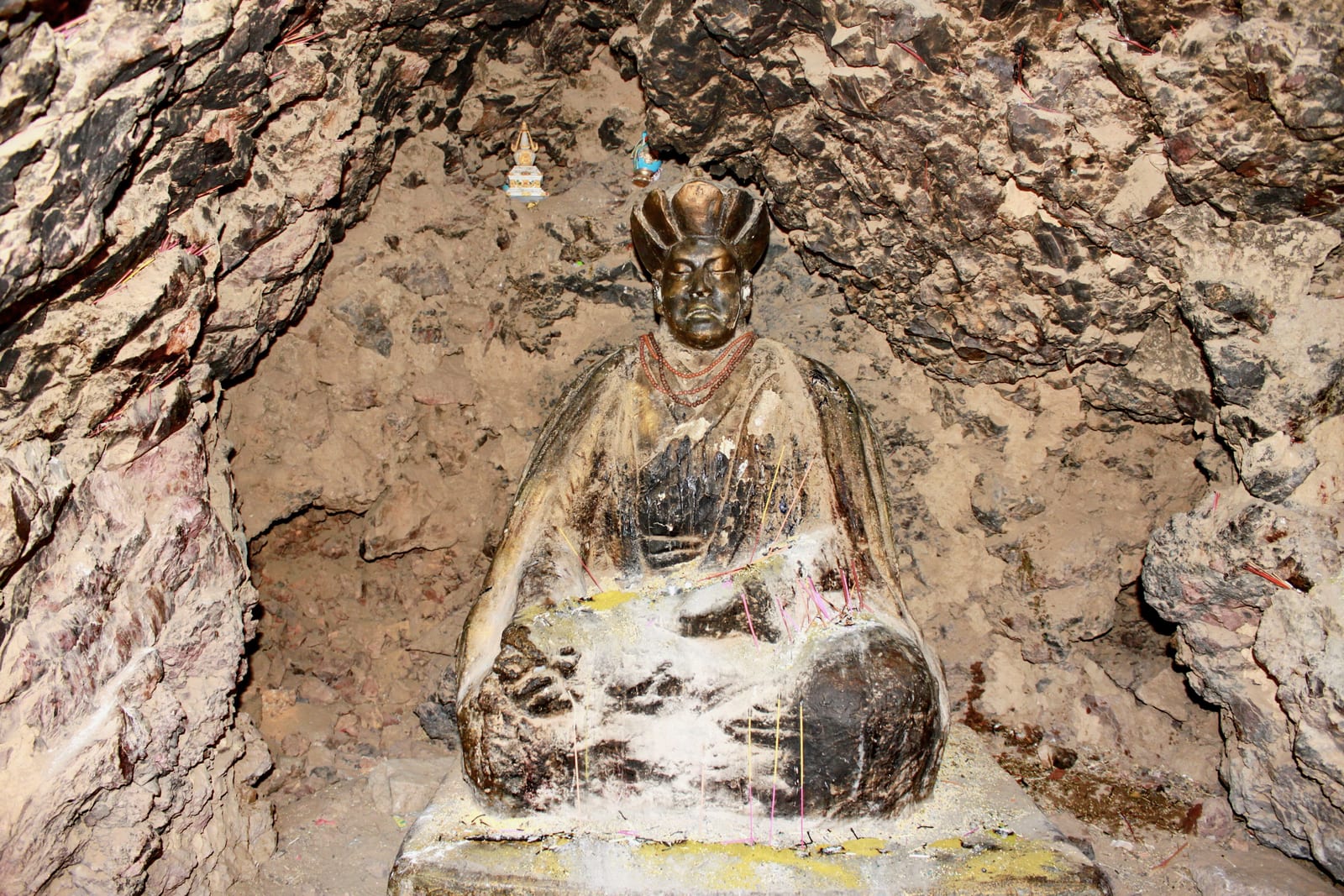 Portrait or photograph of Danzanravjaa: Statue of Dulduityn Danzanravjaa inside cave. Gobi Desert , Dornogovi Province , Mongolia.