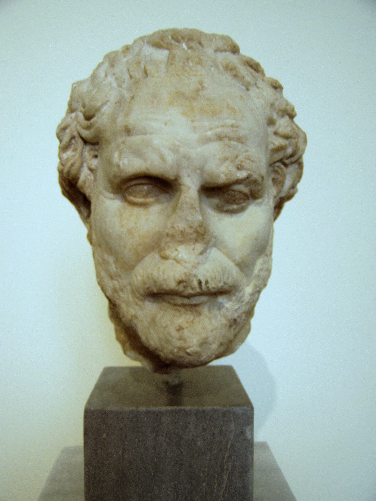 Portrait or photograph of Demosthenes: Portrait head of the orator Demosthenes at the NAMA , Room 27, Nr 327.
