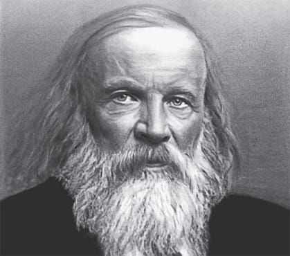 Portrait or photograph of Dmitri Mendeleev: Dmitri Ivanovich Mendeleev (1834-1907), Russian chemist who discovered the periodic law of chemical elements, scient