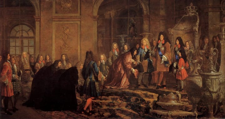 Portrait or photograph of Dogen: Ludwig XIV empfaengt den Dogen von Genua in Versailles1685
