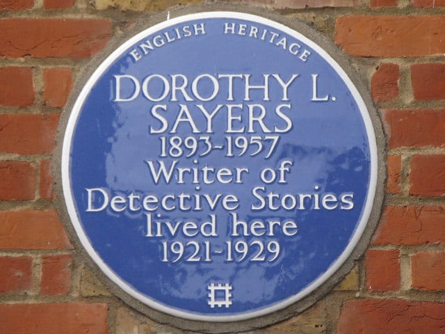 Portrait or photograph of Dorothy L. Sayers: Blue plaque re Dorothy L Sayers on 23 & 24 Gt. James Street, WC1 See 1237424 .