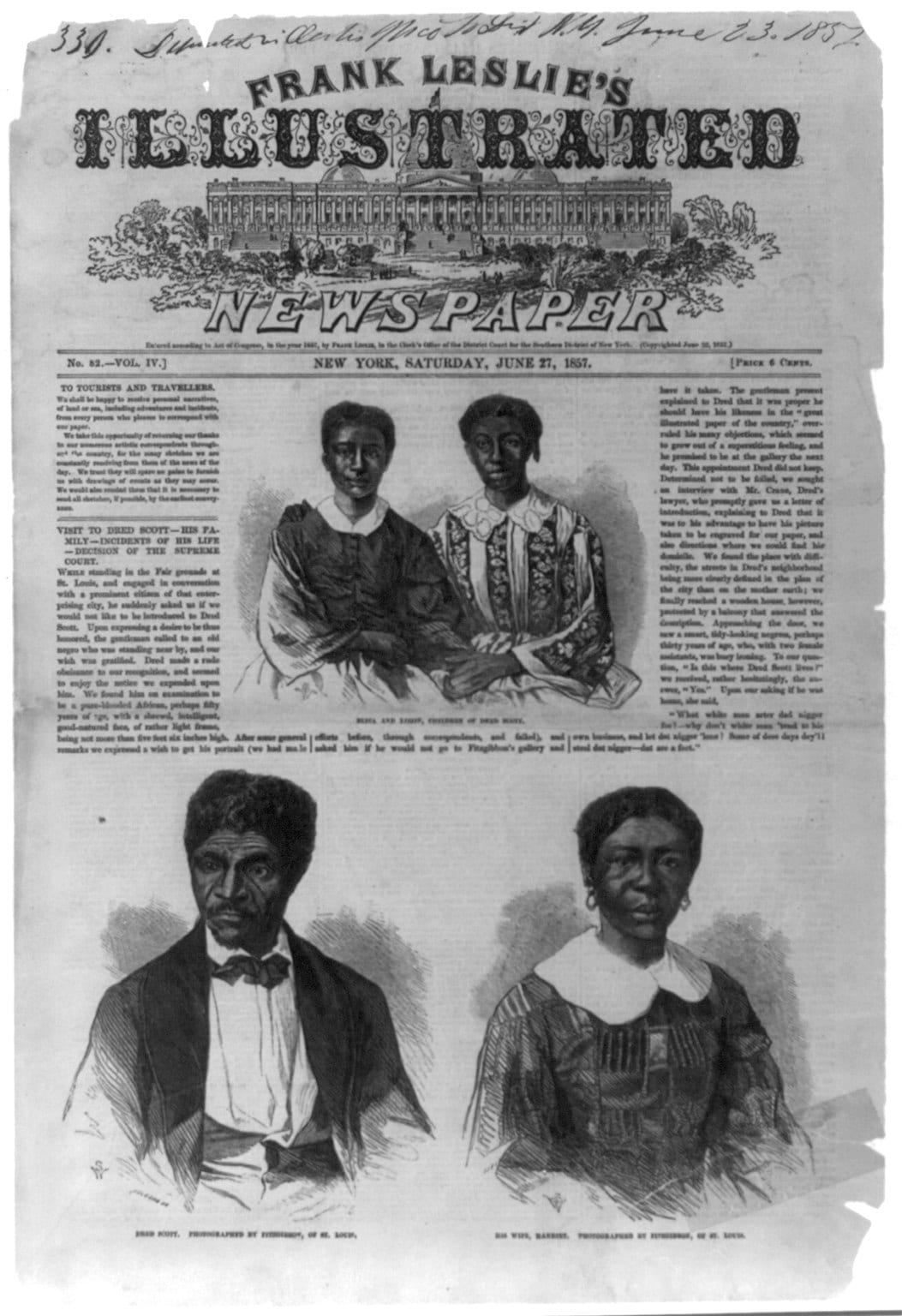 Portrait or photograph of Dred Scott: Title: Visit to Dred Scott - his family - incidents of his life - decision of the Supreme Court Abstract/medium: 1 print :