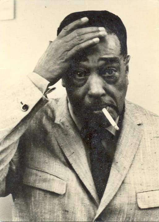 Portrait or photograph of Duke Ellington: Duke Ellington during concert break at Jahrhunderhalle in Frankfurt/Germany, on 1965-02-06