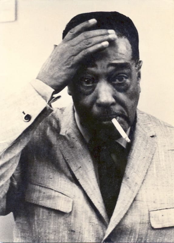 Portrait or photograph of Duke Ellington: Duke Ellington during concert break at Jahrhunderhalle in Frankfurt/Germany, on 1965-02-06