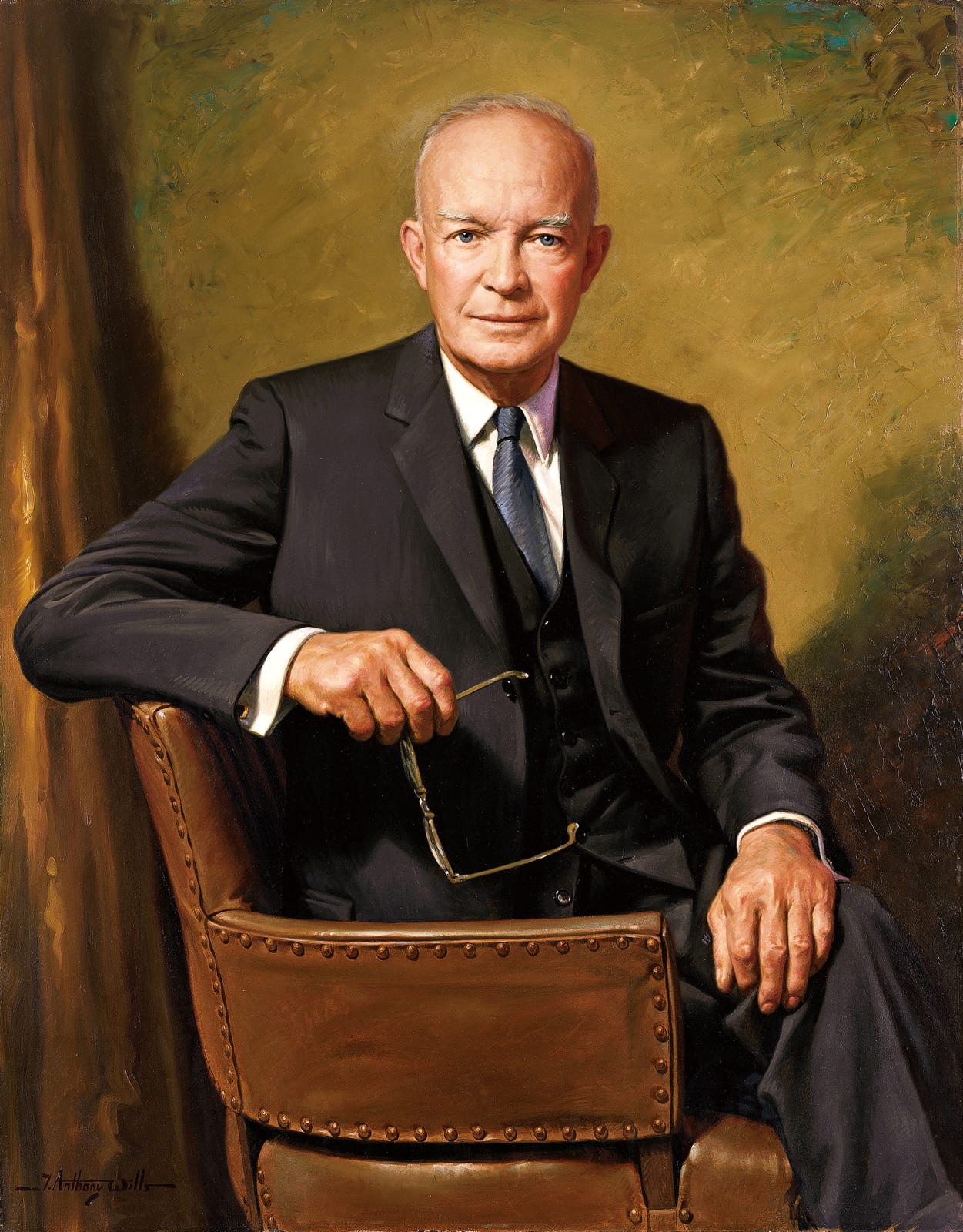 Portrait or photograph of Dwight D. Eisenhower: Dwight D. Eisenhower . White House portrait painted by James Anthony Wills