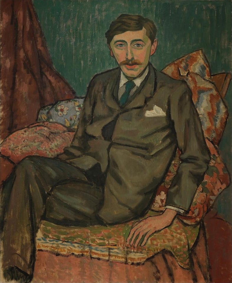 Portrait or photograph of E. M. Forster: Portrait of E.M. Forster by Roger Fry, 1911, 73 x 60 cm. (28 1/4 x 23 5/8 in.)
