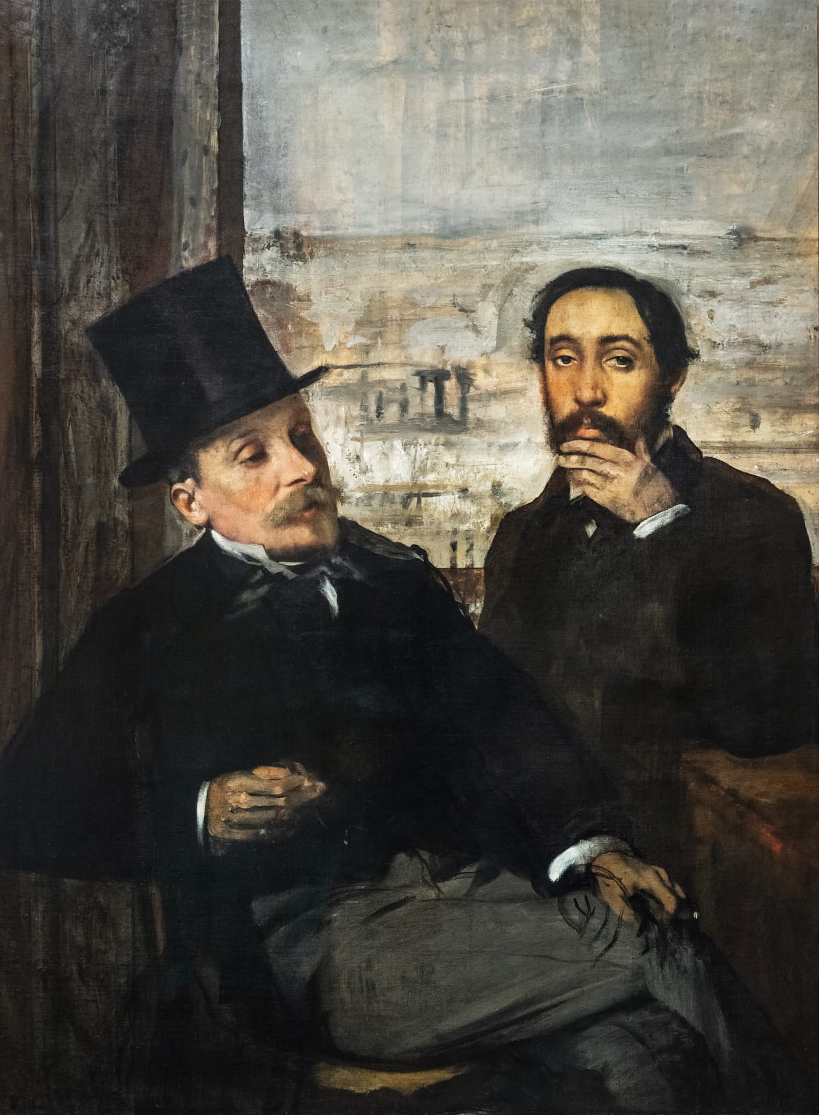 Portrait or photograph of Edgar Degas: 75 - Musée d'Orsay - Portrait de l'artiste avec Evariste de Valernes, vers 1865 - Edgar Degas - Joconde000PE003795