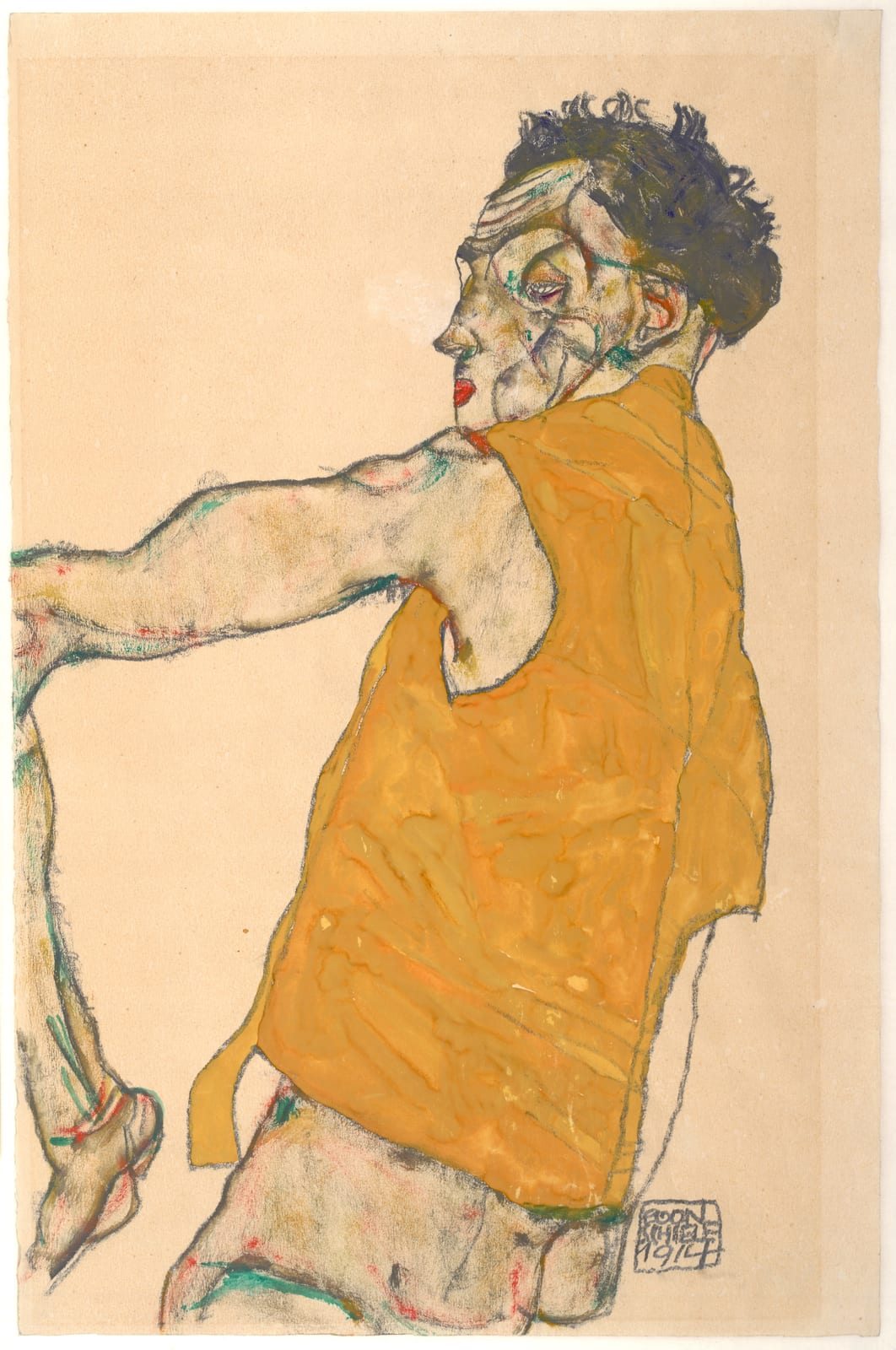 Portrait or photograph of Egon Schiele: Egon Schiele - Self-Portrait in Yellow Vest, 1914 - Google Art Project