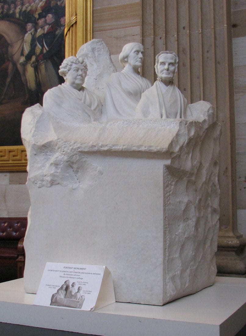 Portrait or photograph of Elizabeth Cady Stanton: Photograph of the Portrait Monument statue located in the United States Rotunda The Portrait Monument represen