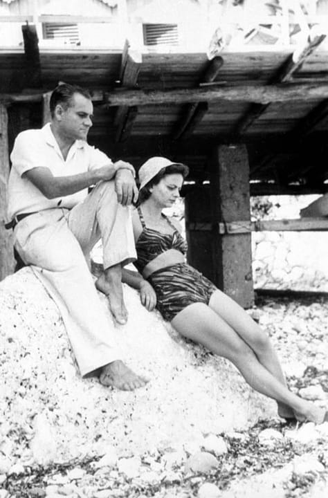 Portrait or photograph of Elsa Morante: Alberto Moravia and Elsa Morante in Capri in the 1940s.