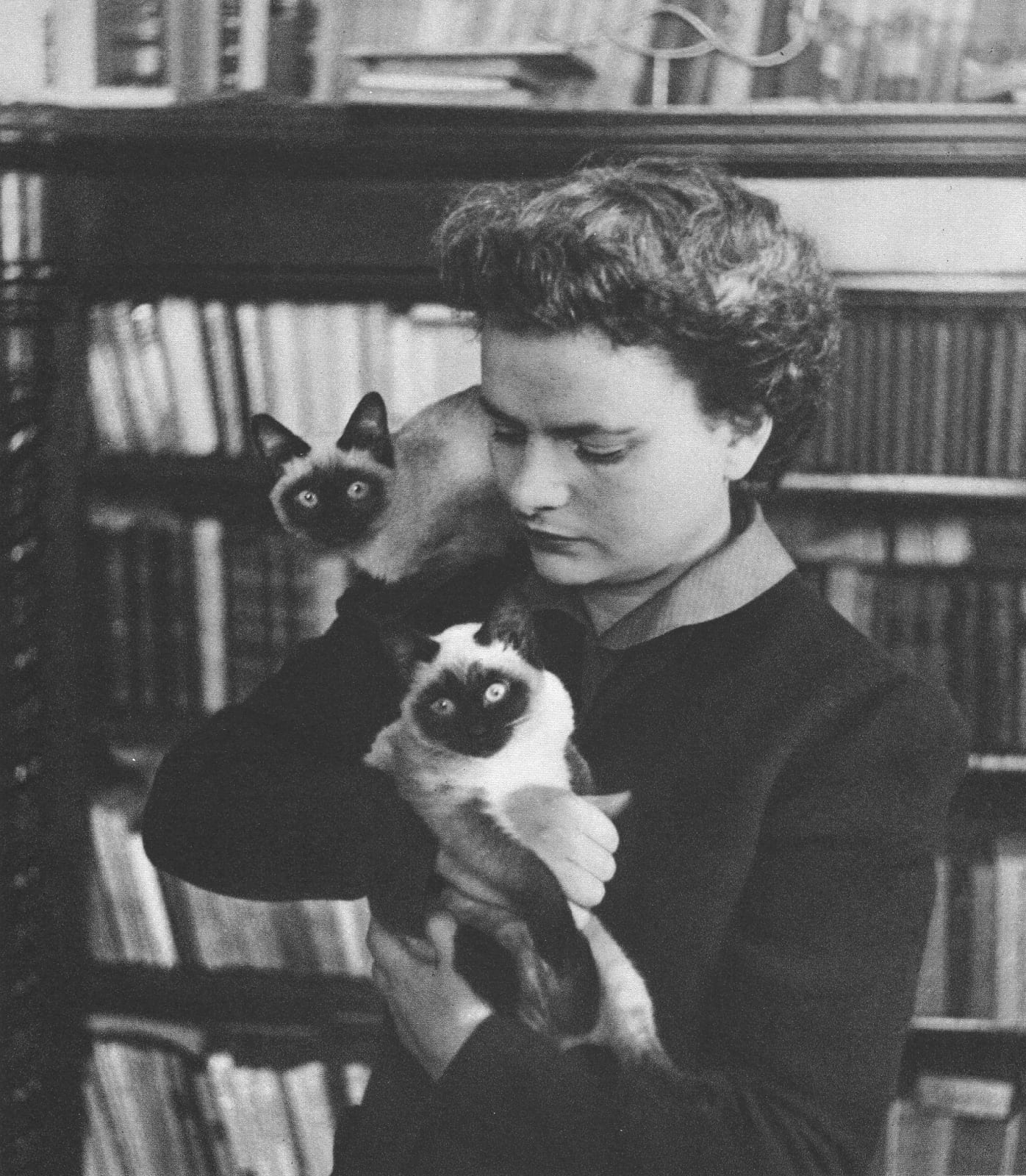 Portrait or photograph of Elsa Morante: Italian writer Elsa Morante (1918–85) in her Rome apartment.