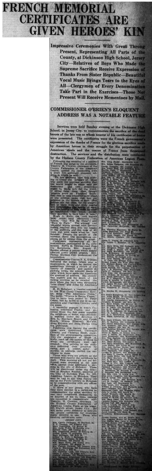 Image connected to Elsie MacGill: French Memorial Certificates Are Given Heroes' Kin in the Hudson Observer of Jersey City, New Jersey on February 24, 1920, pag