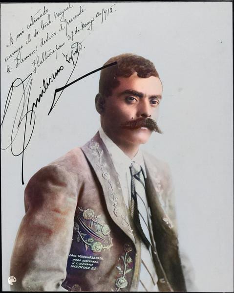 Portrait or photograph of Emiliano Zapata: Imagen donada por el Museo Soumaya a Wikimedia Commons como parte un proyecto de cooperación cultural con Wikimedia M