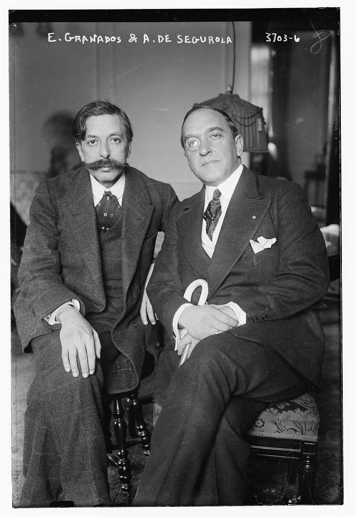 Portrait or photograph of Enrique Granados: Enrique Granados Campiña (1867–1916) and Andrés de Segurola in 1915