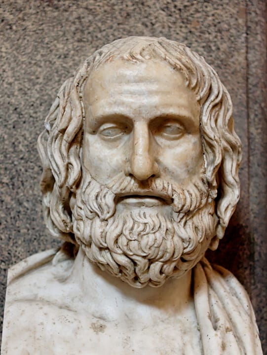 Portrait or photograph of Euripides: Bust of Euripides, Roman copy after a Greek original from ca. 330 BC.