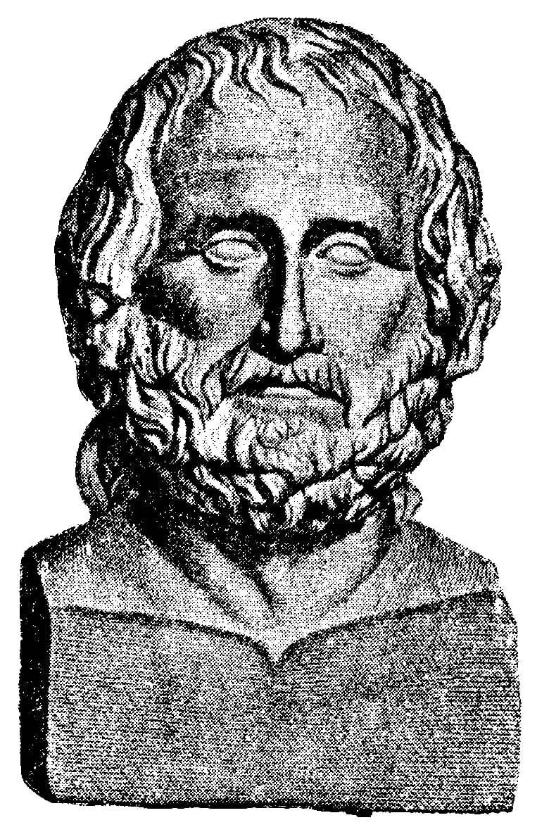 Portrait or photograph of Euripides: Euripides. (Antik byst i Mantua.)