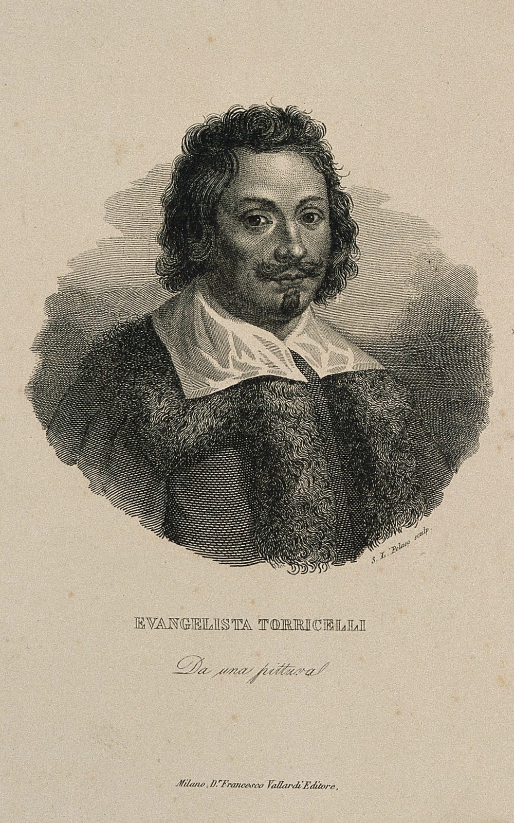 Portrait or photograph of Evangelista Torricelli: Evangelista Torricelli. Line engraving by A. Hercolani. Iconographic Collections Keywords: Evangelista Torrice